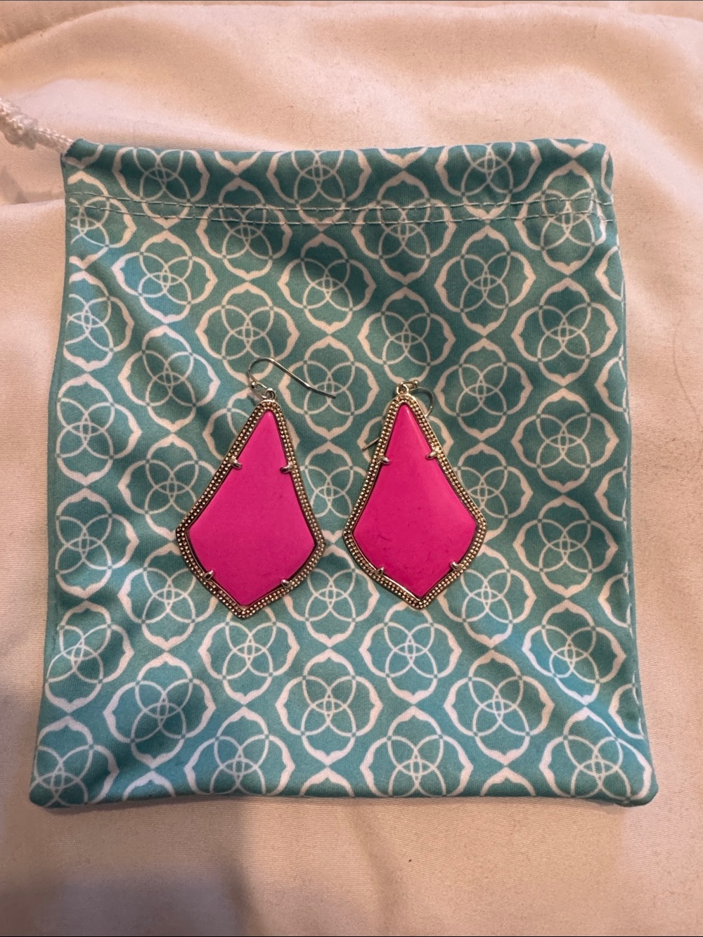 Kendra Scott Hot Pink Teardrop Dangle Earrings with Silver Trim